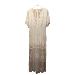 NWT Elegant White Lace Maxi Romper Dress Size L